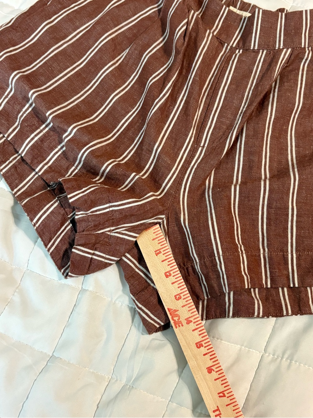 Pact Brown and White Striped Sleeveless Linen-Blend Shorts med and top is small - Picture 15 of 16